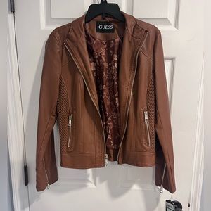 NWT GUESS Faux Brown Leather Jacket. Size Large.
